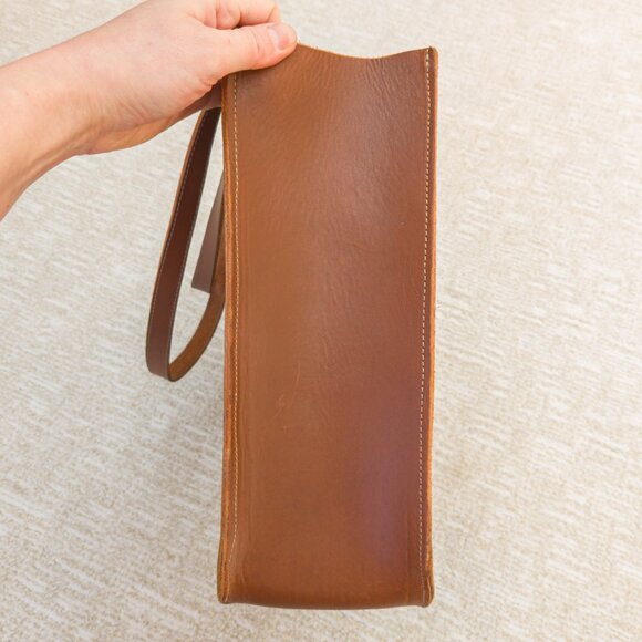 Oversized Hand-Stitched Veg-Tan Leather Tote (16” × 12.5” × 4.5”) - Picture 4 of 14